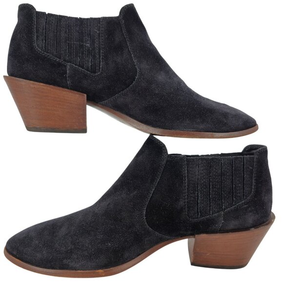 Tod's Italy Tex Black Suede Ankle Booties Women 6.5 Chunky Heel Dress Shoes 37.5 - Picture 5 of 12